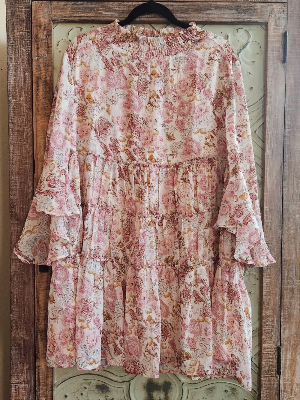 Fleastyle "Baby Doll" Dress | Ruffled Bell Sleeves Tiered Sheer Floral | XL